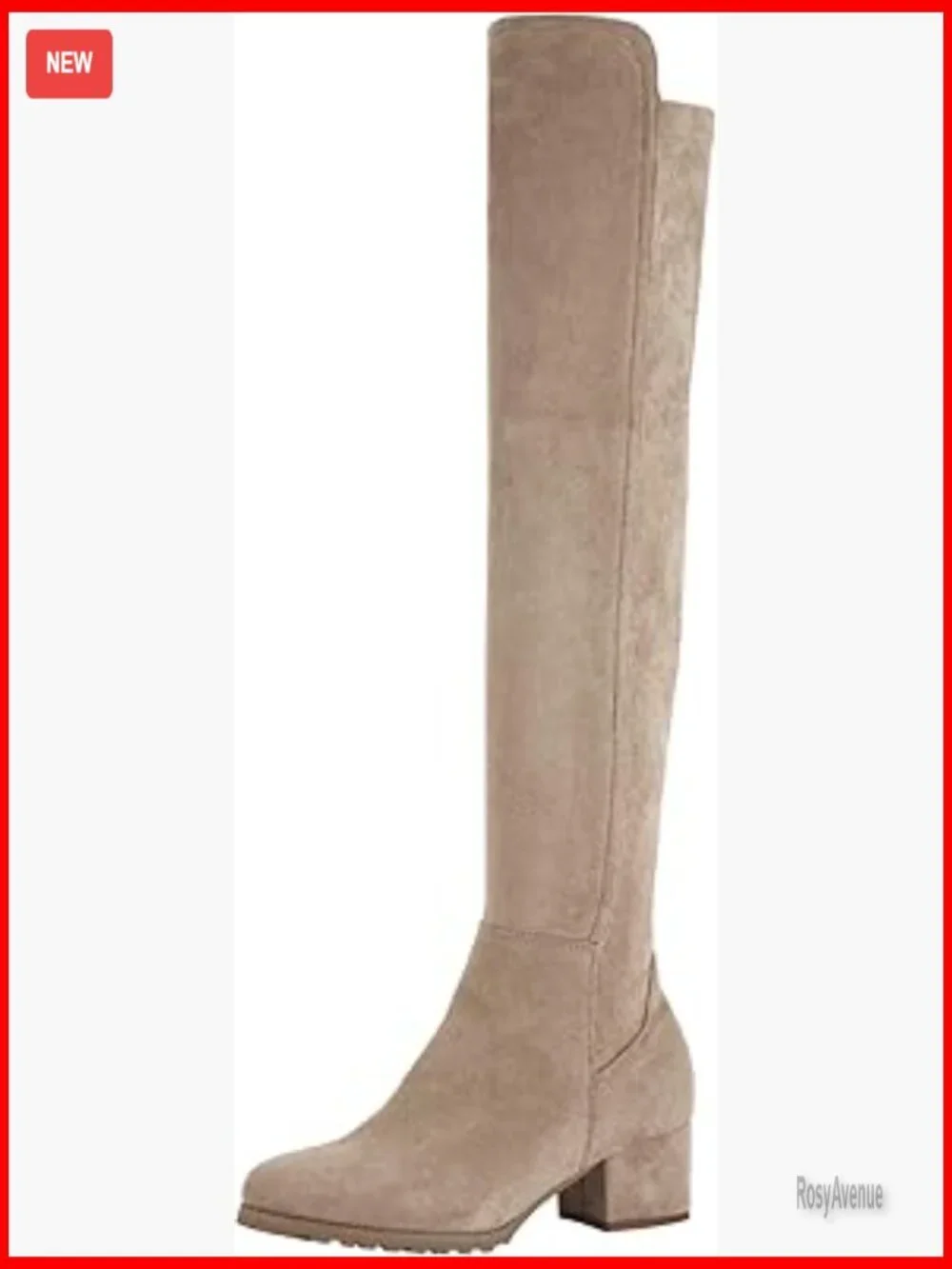 Chunky Block Low Heel Over The Knee Boots Side Zip Faux Suede